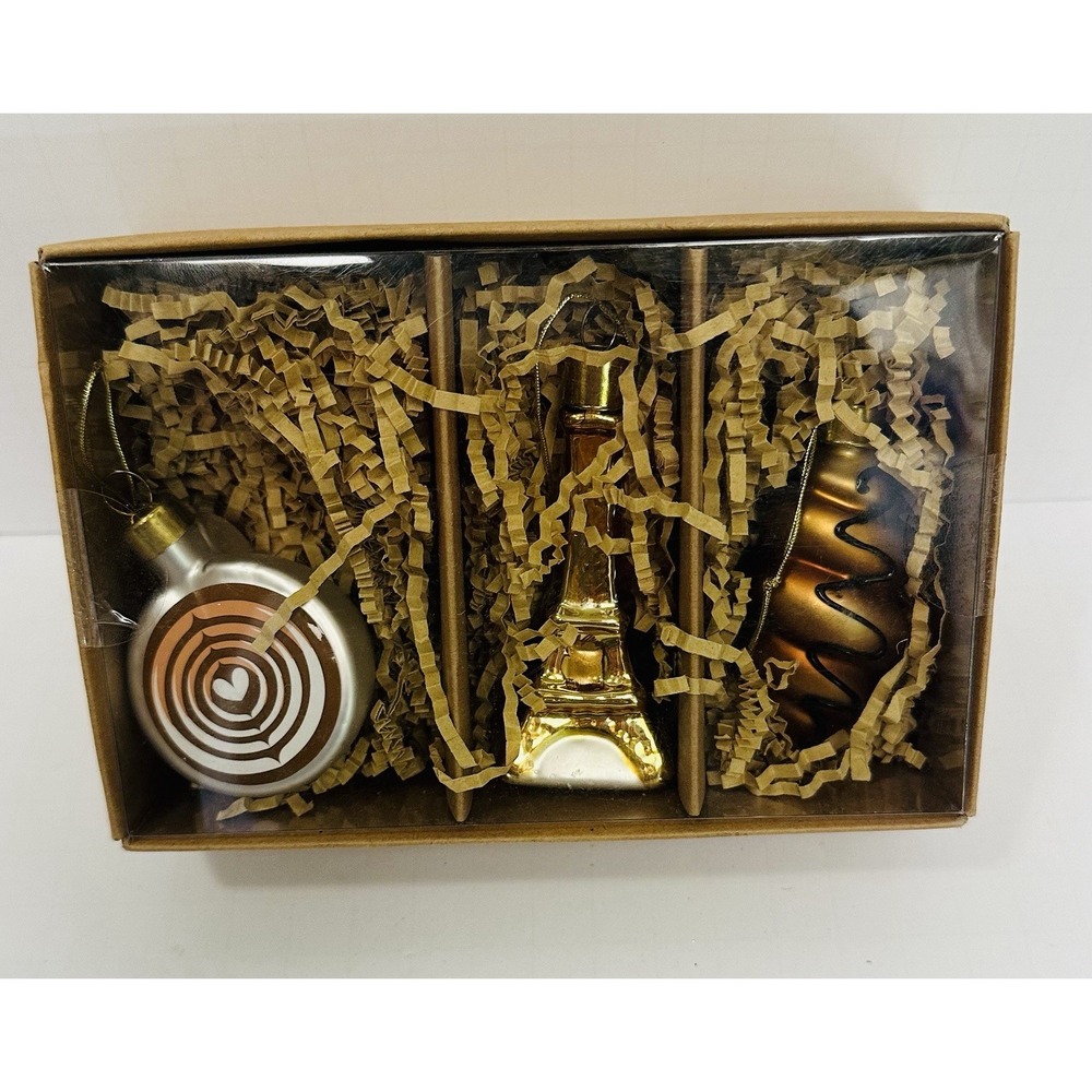 Target Wondershop Paris Ornament Eiffel Tower Latte Heart Bronze Swirl 3pc NIB